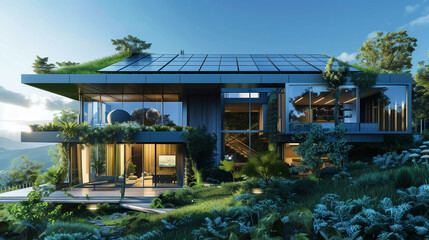 Obraz premium Solar-Powered Smart Home with Modern Architecture