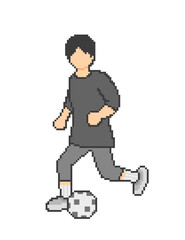Man playing pixel art soccer, black clothes