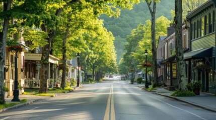 Obraz premium Tree-lined street in a picturesque small town