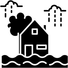 Flood Icon. Water Above Sea Level Pictogram Graphic Illustration. Isolated Simple Solid Icon For Infographic, App and Web Button.