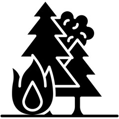 Forest Fire Icon. Burnt Jungle Wood Pictogram Graphic Illustration. Isolated Simple Solid Icon For Infographic, App and Web Button.