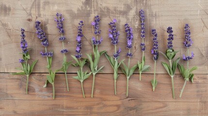 Lavender sprigs displayed on wooden surface