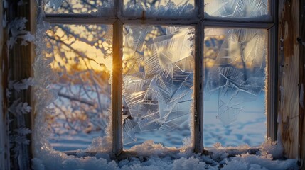 Landscape seen through icy small window