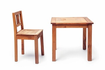 Wooden Table and Chair Set on White Background