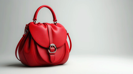 Women's red leather bag on white background
