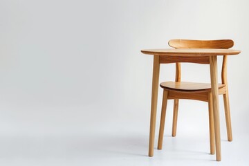 Wooden Table and Chair Set Against White Background