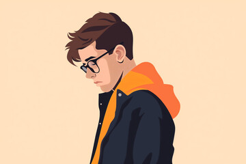 Fototapeta premium Portrait of sad man, modern simple flat design illustration