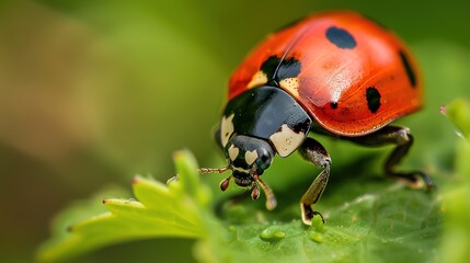 Closeup of a Ladybug Insect, Featuring Macro Photography of a Small, Cute Ladybird in Vibrant Red, Capturing Its Natural Wildlife Details