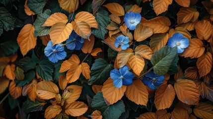 Leaves and Blue Flowers