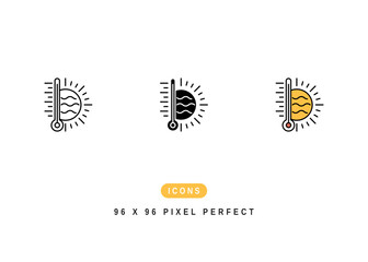 Heat Wave Icon. Extreme Hot Temperature Pictogram Graphic Illustration. Isolated Simple Line Icon For Infographic, App and Web Button.