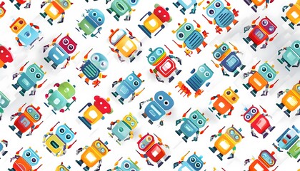 Obraz premium Children's robots as a pattern texture