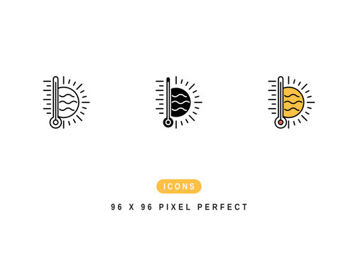 Heat Wave Icon. Extreme Hot Temperature Pictogram Graphic Illustration. Isolated Simple Line Icon For Infographic, App and Web Button.