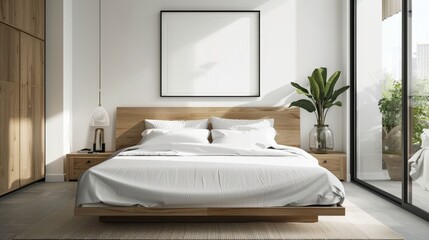 Minimalist Bedroom with Wooden Furniture and a View