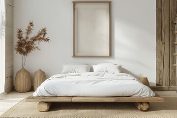 Minimalist Bedroom Interior Design with Wooden Platform Bed and Neutral Colors
