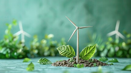 Renewable energy promotion template with green and blue tones and clear areas for text