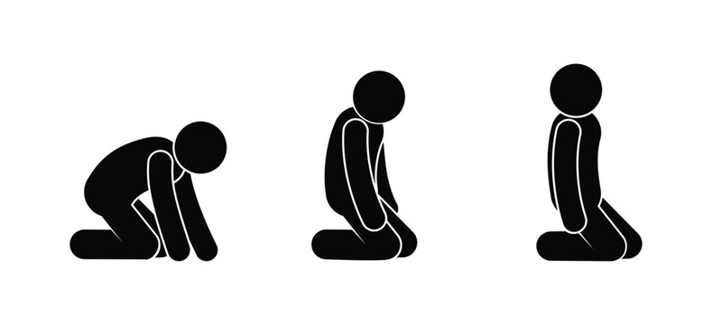 man sitting icon, human silhouette on knees, stick figure people