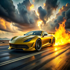 Naklejka premium fire automobile road powerful smoke sport wheel