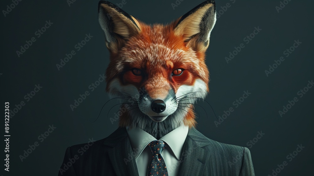 Wall mural fox dressed in an elegant and modern suit with a nice tie. fashion portrait of an anthropomorphic an