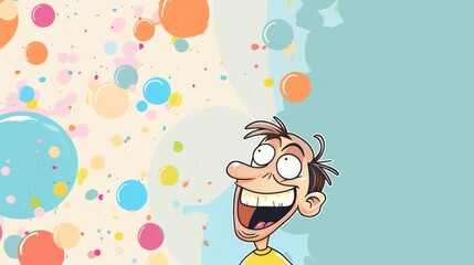 Joyful Man Surrounded by Colorful Bubbles