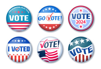 United States of america presidential election vote 2024 badges set . Vector .