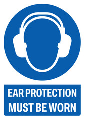 ISO mandatory safety signs text variation_ear protection must be worn size a4/a3/a2/a1	
