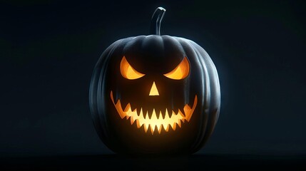 Glowing jack-o-lantern with menacing face in dark background