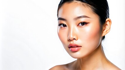 Obraz premium Close-up highlighting the even texture of an Asian woman’s skin.