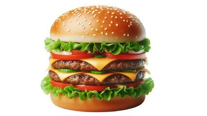 Closeup front view fresh tasty beef and cheese burger isolated on transparat background.png