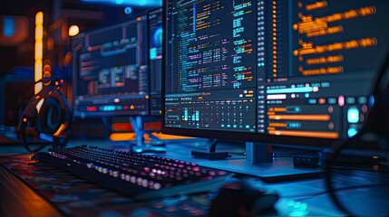 A time-lapse photo showing the progression of coding on a screen, from an empty editor to a completed project.