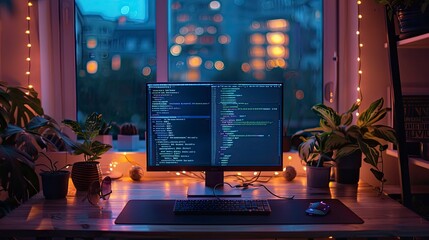A time-lapse photo showing the progression of coding on a screen, from an empty editor to a completed project.