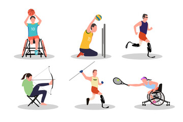 Fototapeta premium Paralympic athletes with different disabilities are training and competing at a professional level vector illustration