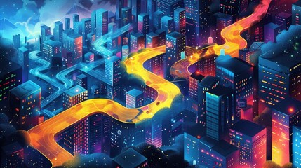 A digital illustration of a coding journey, from learning basic syntax to becoming a full-fledged developer, depicted as a winding path.