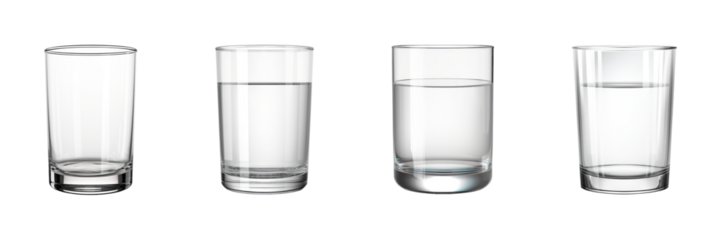 Empty Transparent Drinking Glass Set on Isolated Background. Beverage Presentation and Kitchen Decor