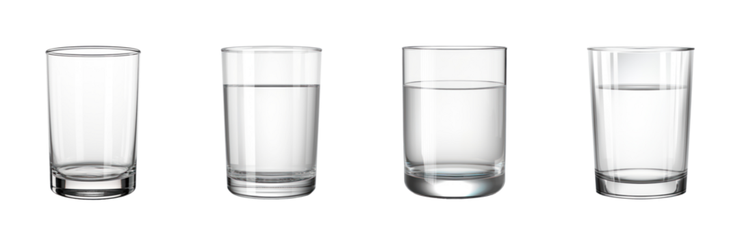 Empty Transparent Drinking Glass Set on Isolated Background. Beverage Presentation and Kitchen Decor