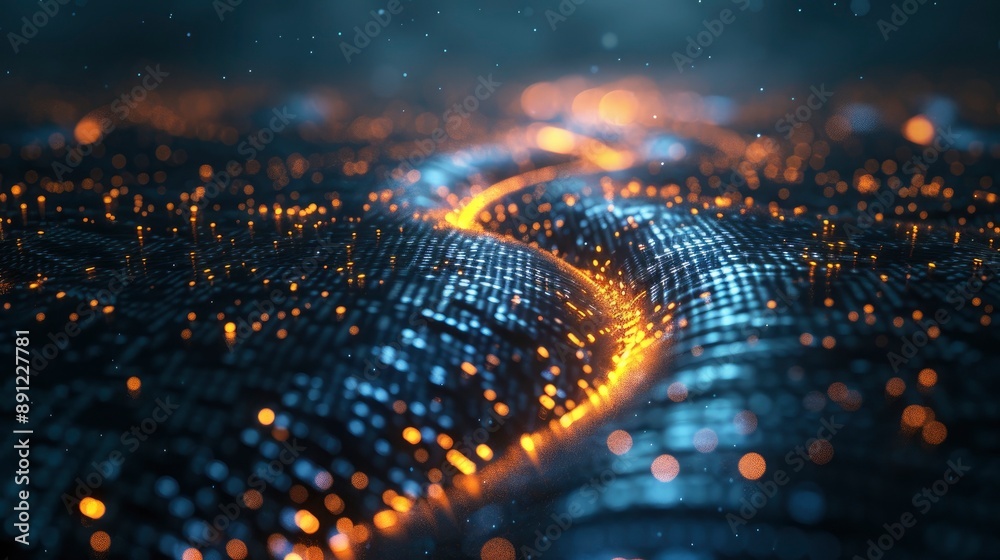 Poster a creative visualization of code flowing like a river through a digital landscape, symbolizing the d