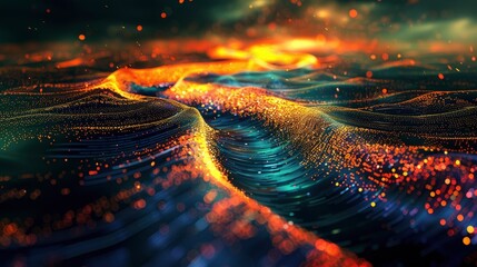 A creative visualization of code flowing like a river through a digital landscape, symbolizing the dynamic nature of coding.