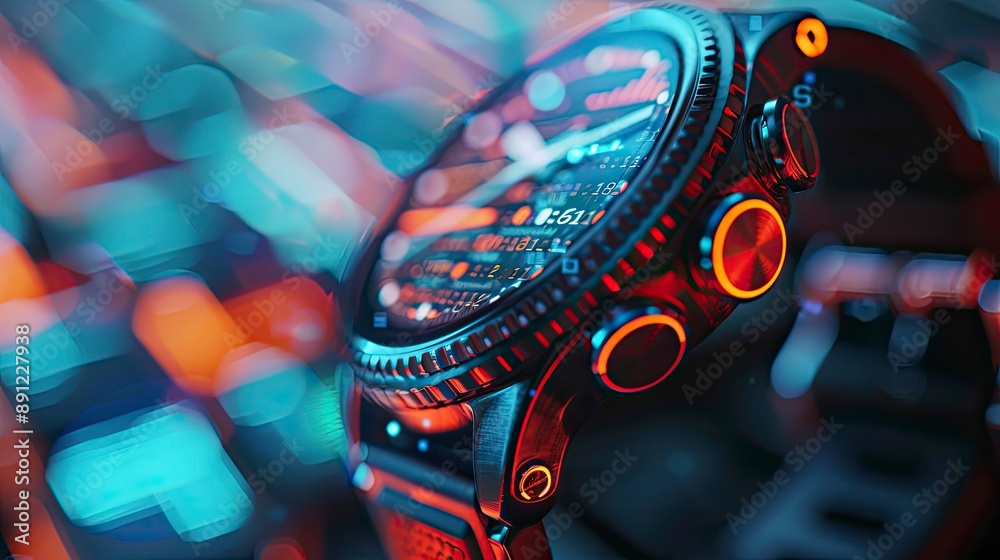 Poster a close-up of a smartwatch displaying code, symbolizing the rise of wearable technology in coding.