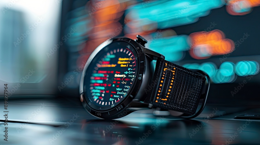Aufkleber a close-up of a smartwatch displaying code, symbolizing the rise of wearable technology in coding.