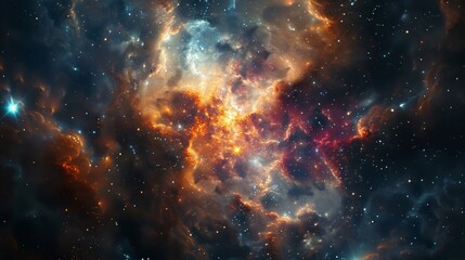 Naklejka premium A colorful space scene with a large orange cloud in the middle