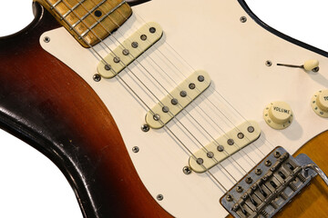 Vintage electric guitar with pickups and knobs for volume and tone control