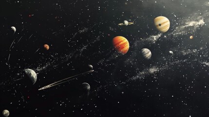 Fototapeta premium A painting of the solar system with the sun in the center