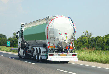 fuel tanker truck carrying flammable fuel on the road