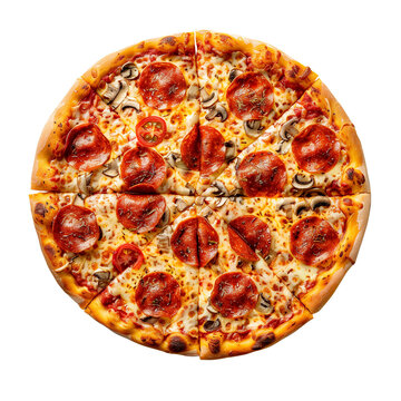 A pizza cutout isolated from above with transparent background