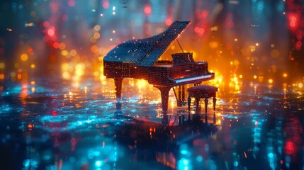 Grand Piano with Bench in a Dreamy Colorful Magical Setting