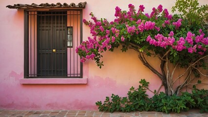 Pink Wall With Bougainvillea