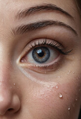 Fototapeta premium Sadness: Tears in eyes, slumped over in despair. 