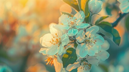 Macro photography of blossoming apple tree in garden