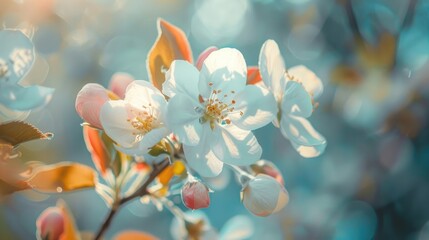 Fototapeta premium Macro photography of blossoming apple tree in garden