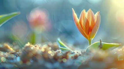 Macro shot of a natural tulip sprouting