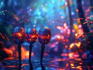 3D Floating Traditional Maracas in a Surreal Environment